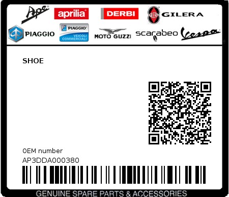 Product image: Piaggio - AP3DDA000380 - SHOE  0