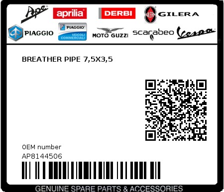Product image: Piaggio - AP8144506 - BREATHER PIPE 7,5X3,5  0