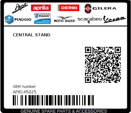 Product image: Piaggio - AP8145025 - CENTRAL STAND  0
