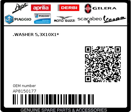 Product image: Piaggio - AP8150177 - .WASHER 5,3X10X1*  0