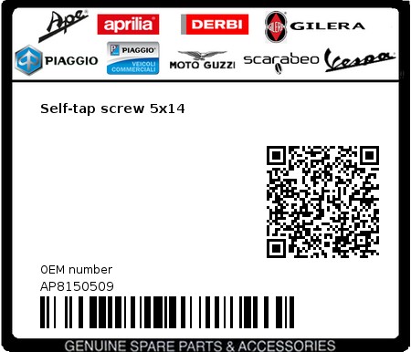 Product image: Piaggio - AP8150509 - Self-tap screw 5x14  0