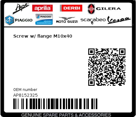 Product image: Piaggio - AP8152325 - Screw w/ flange M10x40  0