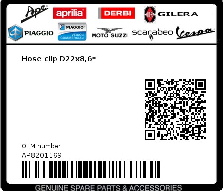 Product image: Piaggio - AP8201169 - Hose clip D22x8,6*  0