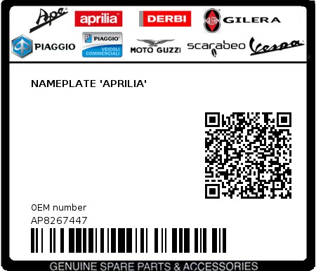 Product image: Piaggio - AP8267447 - NAMEPLATE 'APRILIA'  0