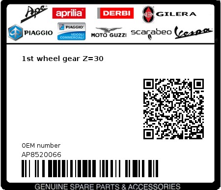 Product image: Piaggio - AP8520066 - 1st wheel gear Z=30  0
