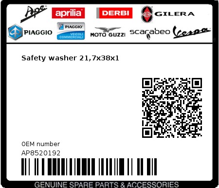 Product image: Piaggio - AP8520192 - Safety washer 21,7x38x1  0