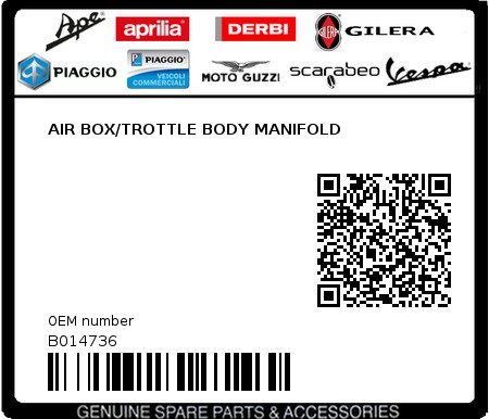 Product image: Piaggio - B014736 - AIR BOX/TROTTLE BODY MANIFOLD  0