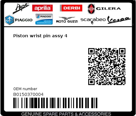 Product image: Piaggio - B0150370004 - Piston wrist pin assy 4  0