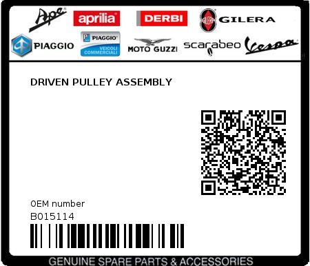 Product image: Piaggio - B015114 - DRIVEN PULLEY ASSEMBLY  0