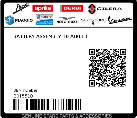 Product image: Piaggio - B015510 - BATTERY ASSEMBLY 40 AH(EFI)  0