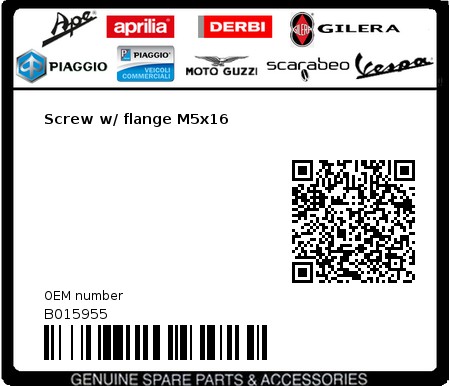 Product image: Piaggio - B015955 - Screw w/ flange M5x16  0