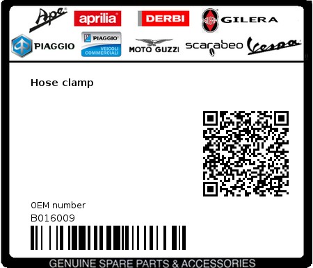 Product image: Piaggio - B016009 - Hose clamp  0