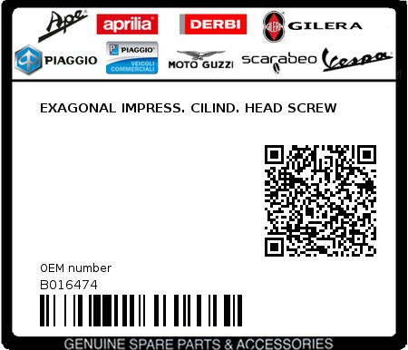Product image: Piaggio - B016474 - EXAGONAL IMPRESS. CILIND. HEAD SCREW  0