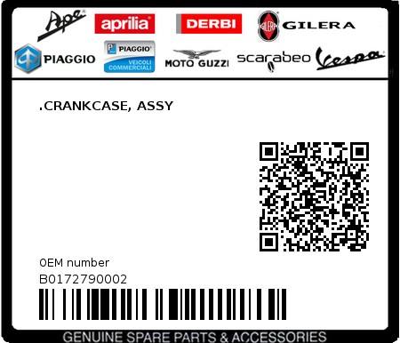 Product image: Piaggio - B0172790002 - .CRANKCASE, ASSY  0