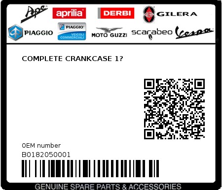 Product image: Piaggio - B0182050001 - COMPLETE CRANKCASE 1?  0