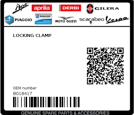 Product image: Piaggio - B018417 - LOCKING CLAMP  0