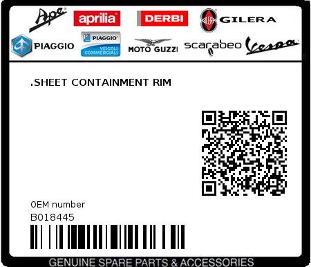 Product image: Piaggio - B018445 - .SHEET CONTAINMENT RIM  0