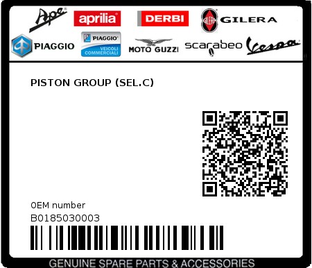 Product image: Piaggio - B0185030003 - PISTON GROUP (SEL.C)  0