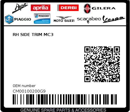 Product image: Piaggio - CM00100200G9 - RH SIDE TRIM MC3  0