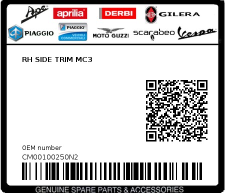 Product image: Piaggio - CM00100250N2 - RH SIDE TRIM MC3  0
