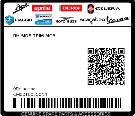 Product image: Piaggio - CM00100250N4 - RH SIDE TRIM MC3  0