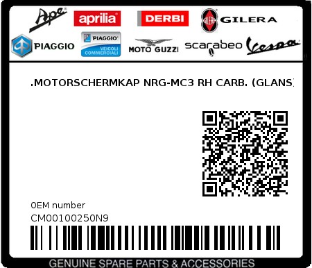 Product image: Piaggio - CM00100250N9 - .MOTORSCHERMKAP NRG-MC3 RH CARB. (GLANS)  0