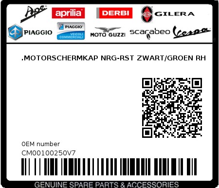 Product image: Piaggio - CM00100250V7 - .MOTORSCHERMKAP NRG-RST ZWART/GROEN RH  0