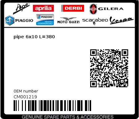 Product image: Piaggio - CM001219 - pipe 6x10 L=380  0