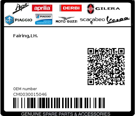 Product image: Piaggio - CM0030015046 - Fairing,LH.  0