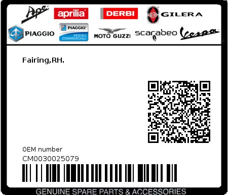Product image: Piaggio - CM0030025079 - Fairing,RH.  0