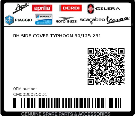 Product image: Piaggio - CM00300250D1 - RH SIDE COVER TYPHOON 50/125 251  0
