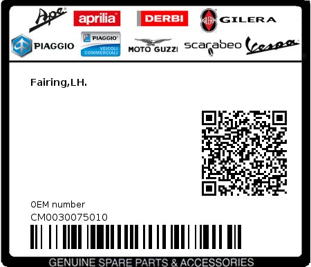 Product image: Piaggio - CM0030075010 - Fairing,LH.  0