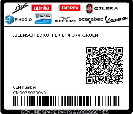 Product image: Piaggio - CM00360200VA - .BEENSCHILDKOFFER ET4 374 GROEN  0