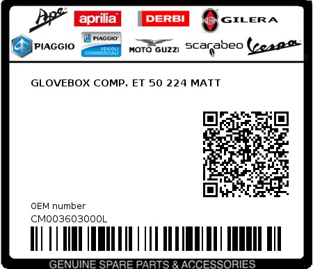 Product image: Piaggio - CM003603000L - GLOVEBOX COMP. ET 50 224 MATT  0