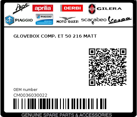 Product image: Piaggio - CM0036030022 - GLOVEBOX COMP. ET 50 216 MATT  0