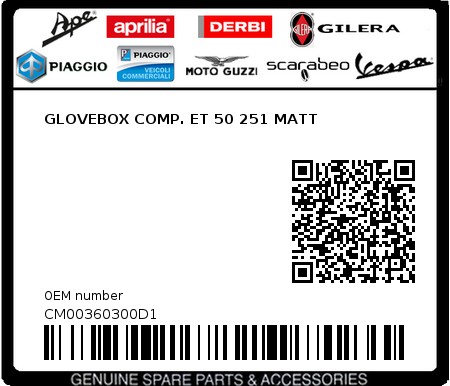 Product image: Piaggio - CM00360300D1 - GLOVEBOX COMP. ET 50 251 MATT  0