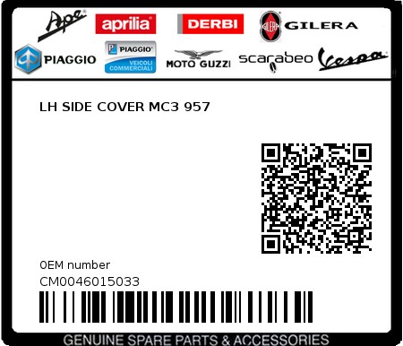 Product image: Piaggio - CM0046015033 - LH SIDE COVER MC3 957  0