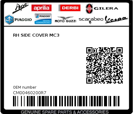 Product image: Piaggio - CM00460200R7 - RH SIDE COVER MC3  0