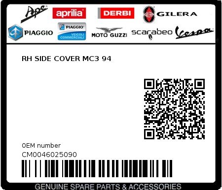 Product image: Piaggio - CM0046025090 - RH SIDE COVER MC3 94  0