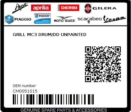 Product image: Piaggio - CM0051015 - GRILL MC3 DRUM/DD UNPAINTED  0