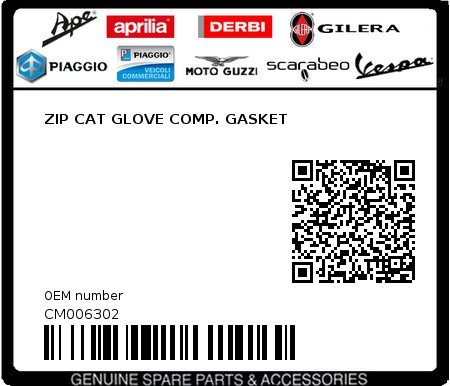Product image: Piaggio - CM006302 - ZIP CAT GLOVE COMP. GASKET  0