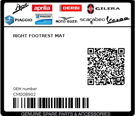 Product image: Piaggio - CM008902 - RIGHT FOOTREST MAT  0