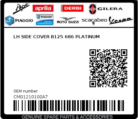 Product image: Piaggio - CM01210100A7 - LH SIDE COVER B125 686 PLATINUM  0