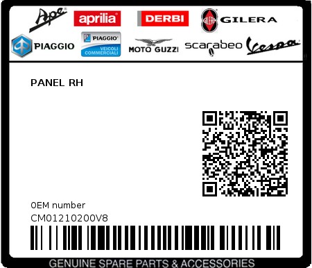 Product image: Piaggio - CM01210200V8 - PANEL RH  0