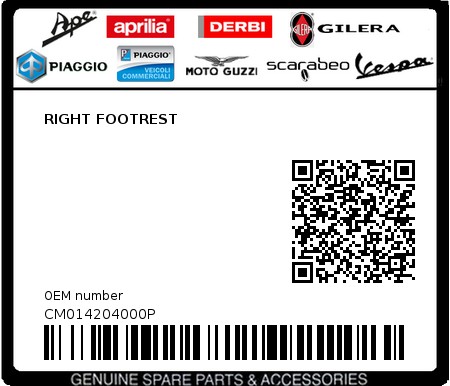 Product image: Piaggio - CM014204000P - RIGHT FOOTREST  0