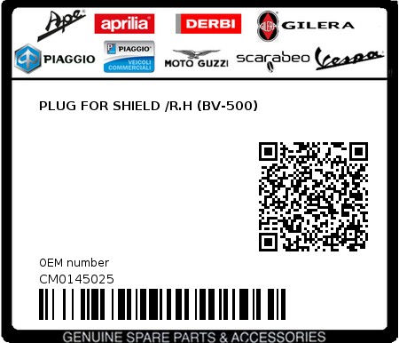 Product image: Piaggio - CM0145025 - PLUG FOR SHIELD /R.H (BV-500)  0