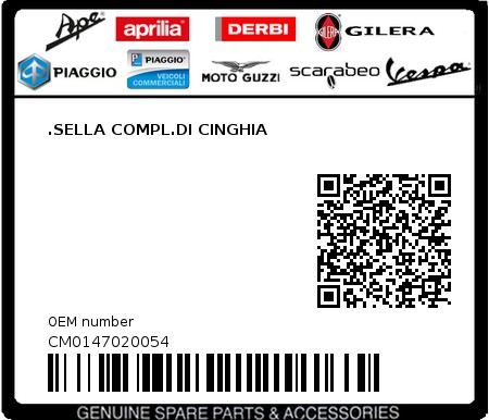 Product image: Piaggio - CM0147020054 - .SELLA COMPL.DI CINGHIA  0