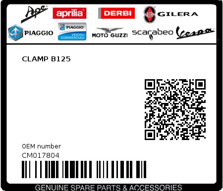Product image: Piaggio - CM017804 - CLAMP B125  0