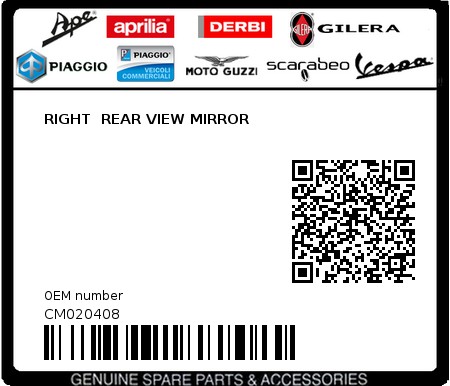 Product image: Piaggio - CM020408 - RIGHT  REAR VIEW MIRROR  0
