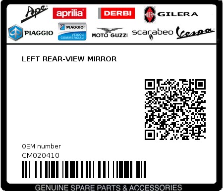 Product image: Piaggio - CM020410 - LEFT REAR-VIEW MIRROR  0